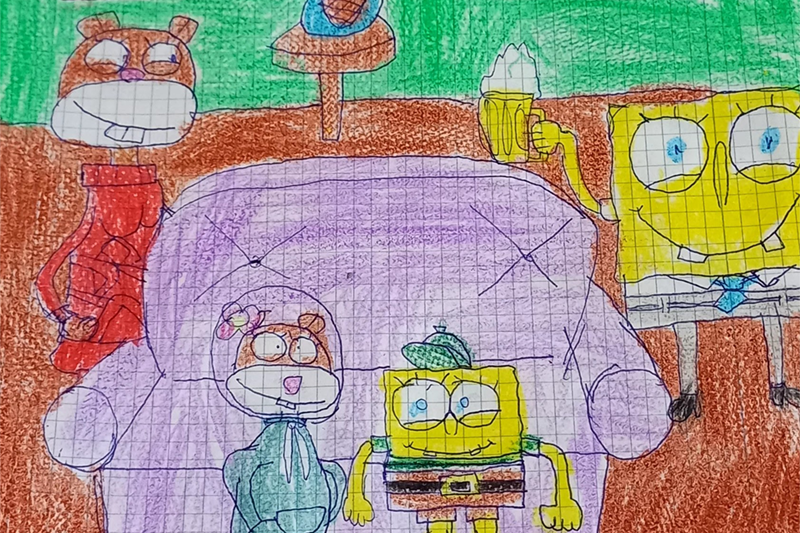 Dibujo de varios personajes de la serie Bob Esponja